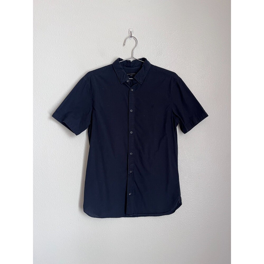 AllSaints Waycross Short Sleeve Button Down Shirt in Navy Size SMALL